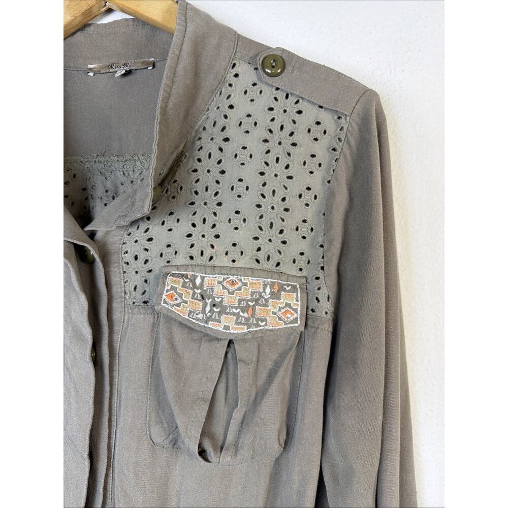 Miss Me Jacket Army Green Dune Drawcord Cotton Embroidered Fairy Grunge Large - Picture 3 of 13